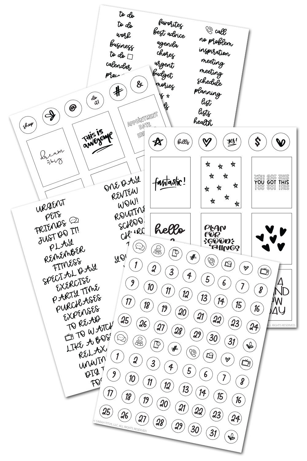 Every Day (1-31) Stickers for Planners & Bullet Journals