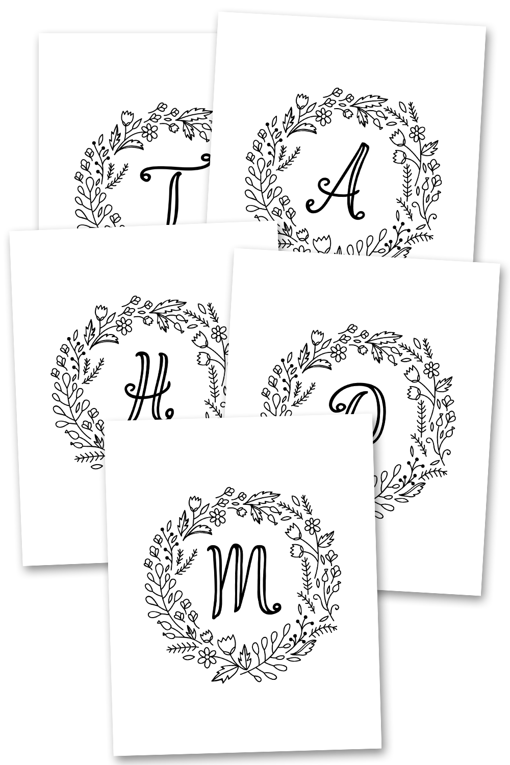 26 Colorable Floral Monogram Wall Art