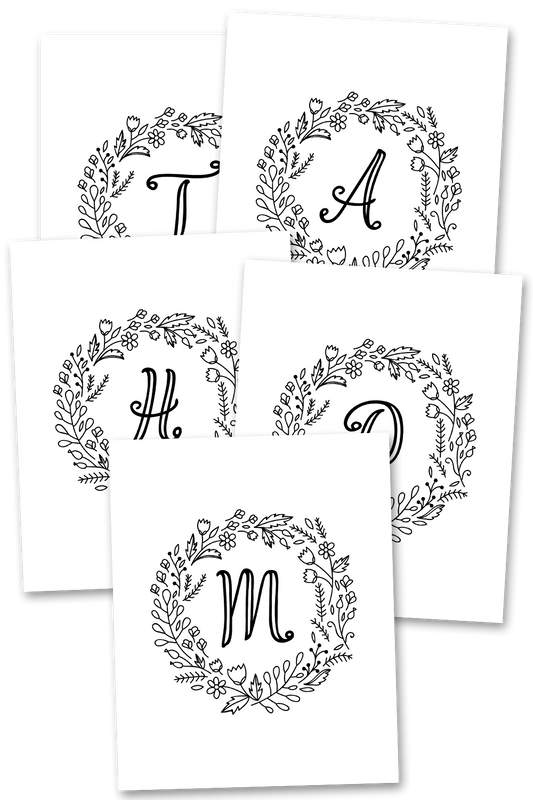 26 Colorable Floral Monogram Wall Art