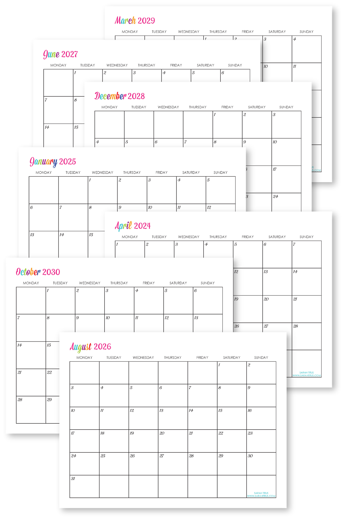 2024 - 2030 Editable Printable Calendars (+ Undated)