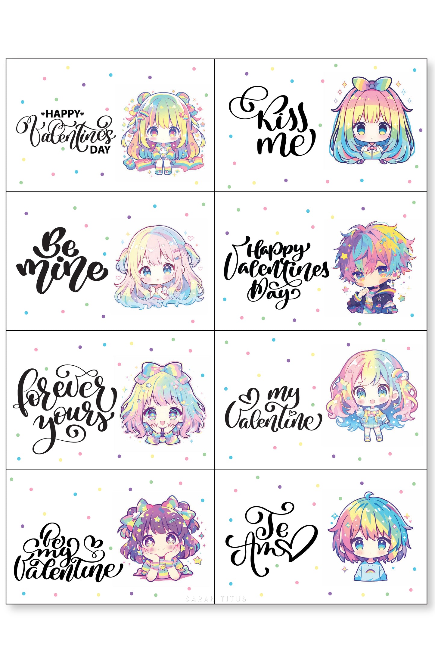 Rainbow Kawaii Valentine Cards