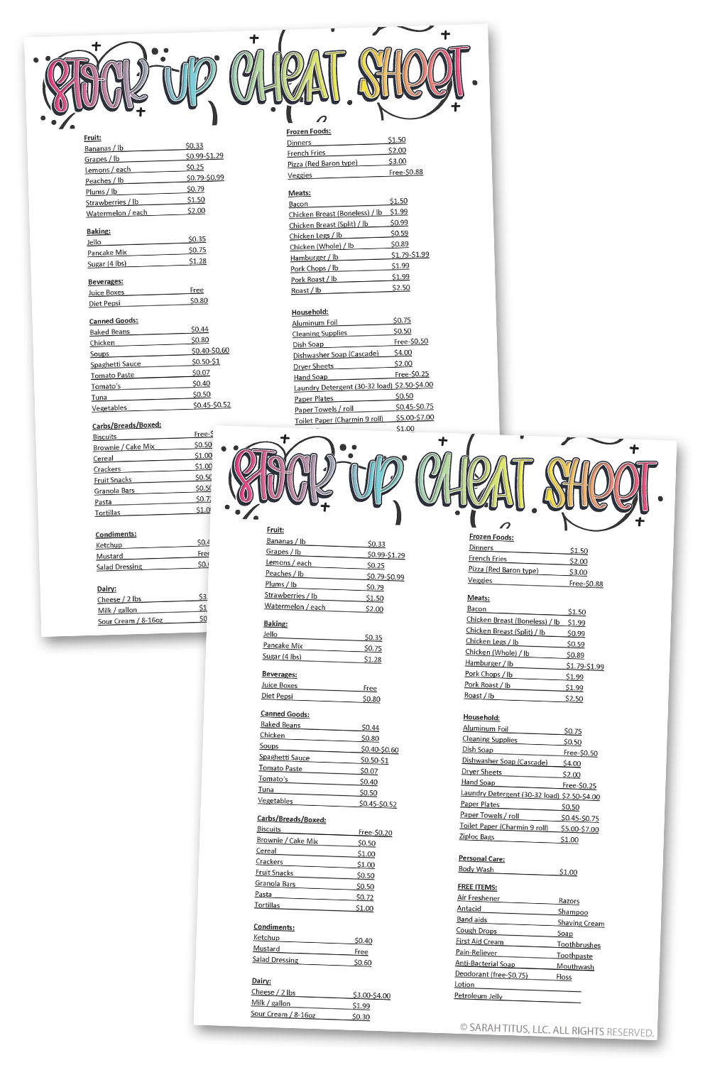 Stock Up Cheat Sheet Printable