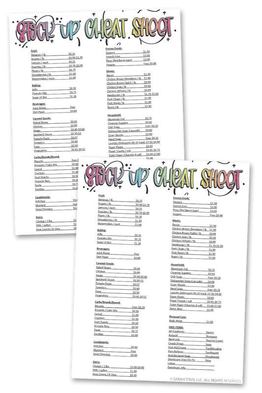 Stock Up Cheat Sheet Printable