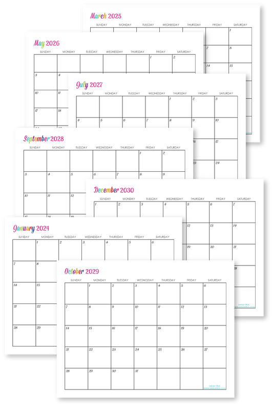 2024 - 2030 Editable Printable Calendars (+ Undated)